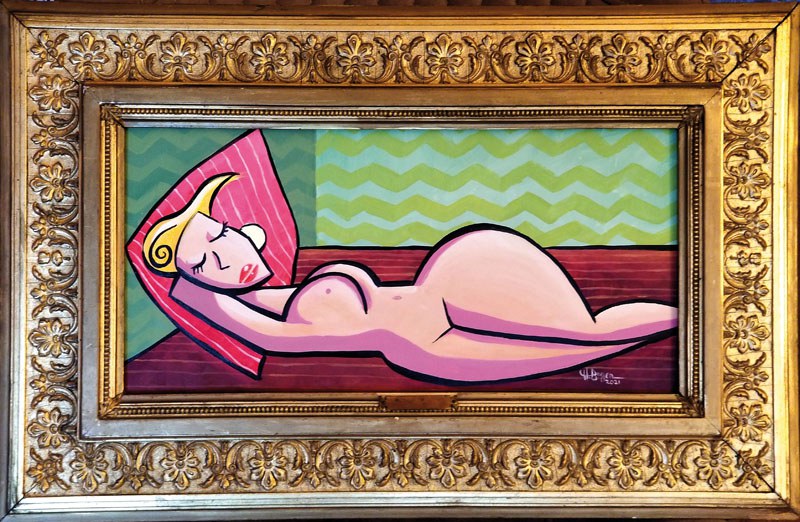 2021 16 Das Rote Kissen 42x21cm Auf Holz   Original Antiker Rahmen